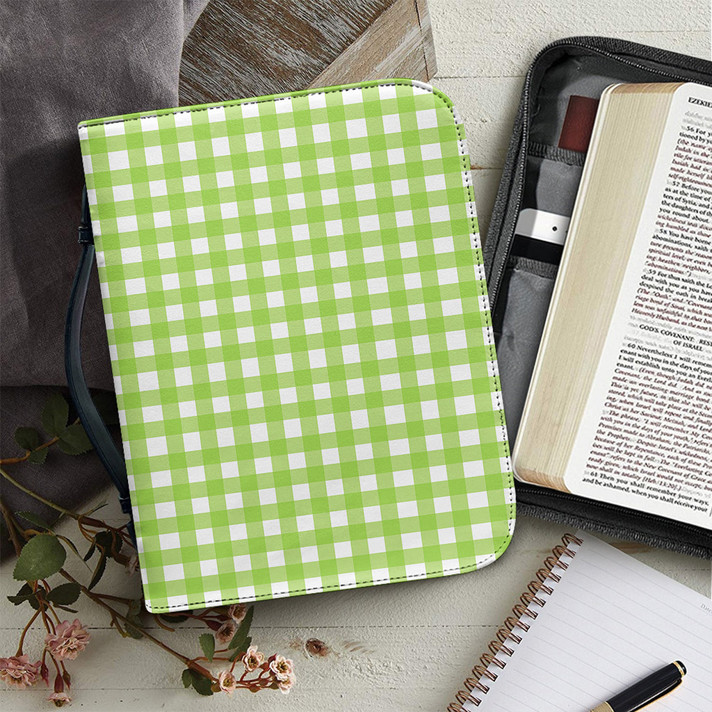 Green And White Check Pattern Print Leather Bible Cover