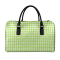 Green And White Check Pattern Print Leather Duffel Bag