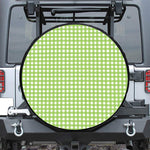 Green And White Check Pattern Print Leather Spare Tire Cover
