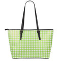 Green And White Check Pattern Print Leather Tote Bag With Zipper