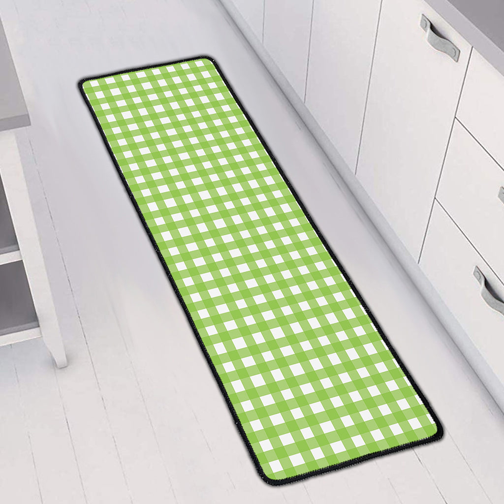 Green And White Check Pattern Print Long Kitchen Mat