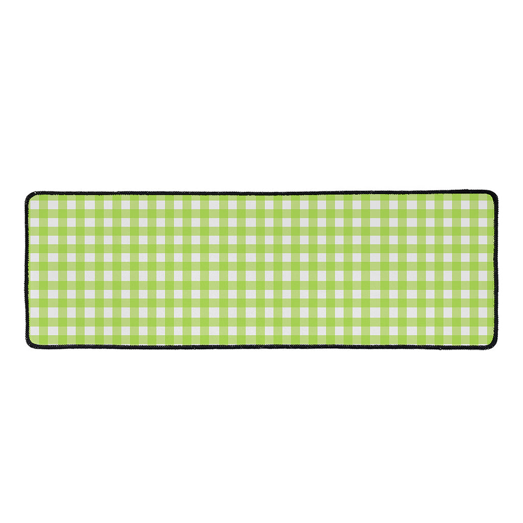 Green And White Check Pattern Print Long Kitchen Mat