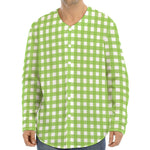 Green And White Check Pattern Print Long Sleeve Baseball Jersey