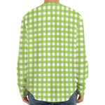 Green And White Check Pattern Print Long Sleeve Baseball Jersey