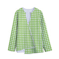 Green And White Check Pattern Print Long Sleeve Short Coat
