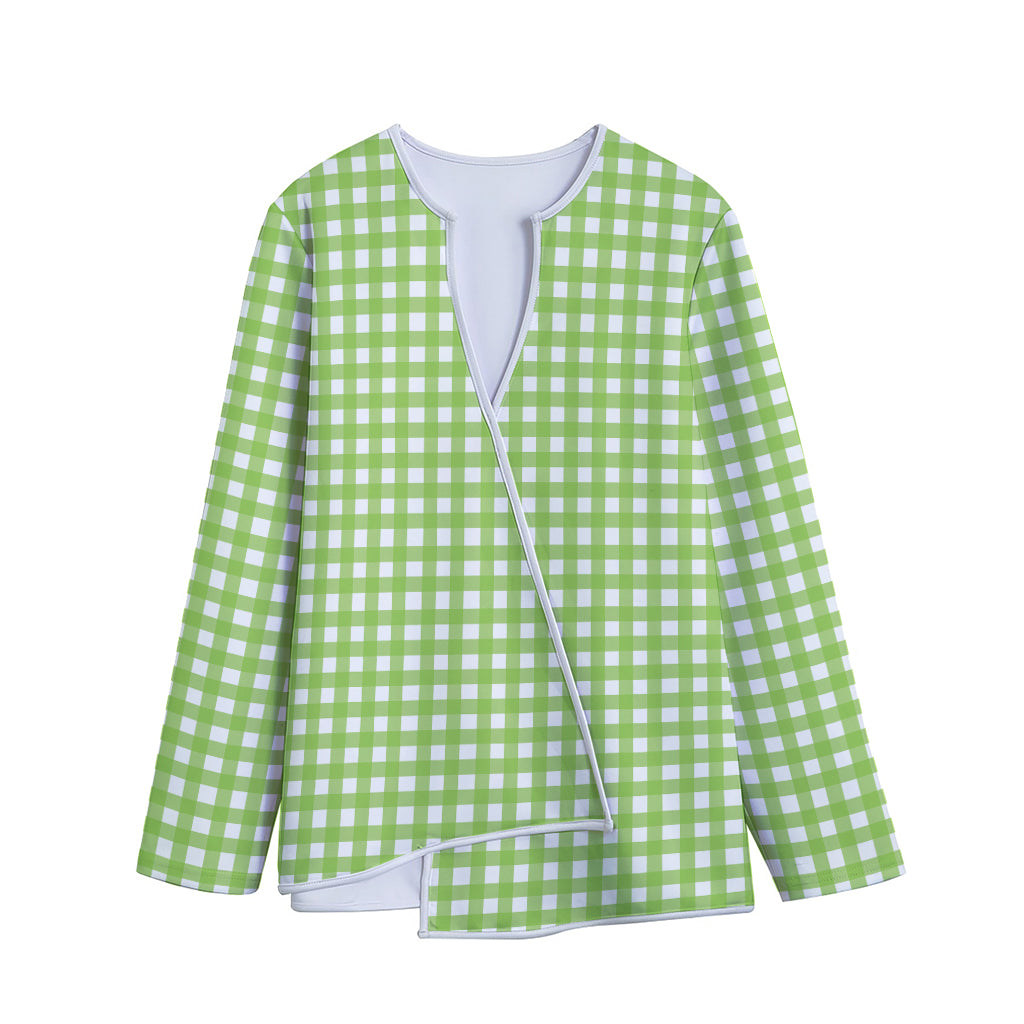 Green And White Check Pattern Print Long Sleeve Short Coat