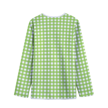 Green And White Check Pattern Print Long Sleeve Short Coat
