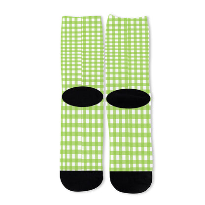 Green And White Check Pattern Print Long Socks