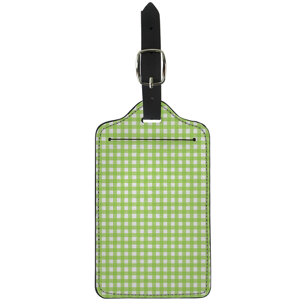 Green And White Check Pattern Print Luggage Tag