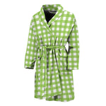 Green And White Check Pattern Print Men's Bathrobe