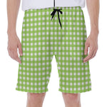Green And White Check Pattern Print Men's Beach Shorts