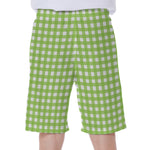Green And White Check Pattern Print Men's Beach Shorts