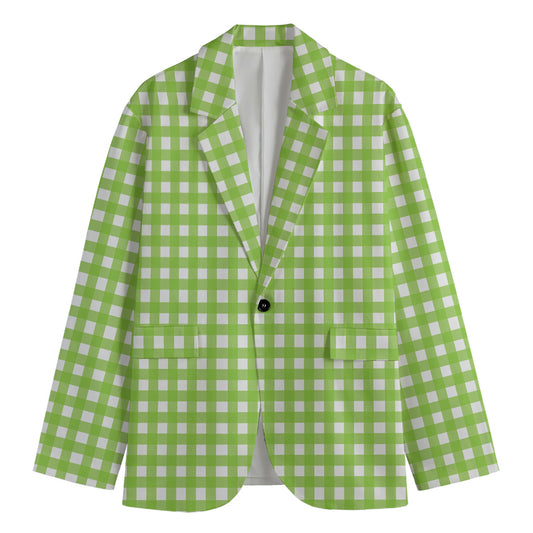 Green And White Check Pattern Print Men's Blazer