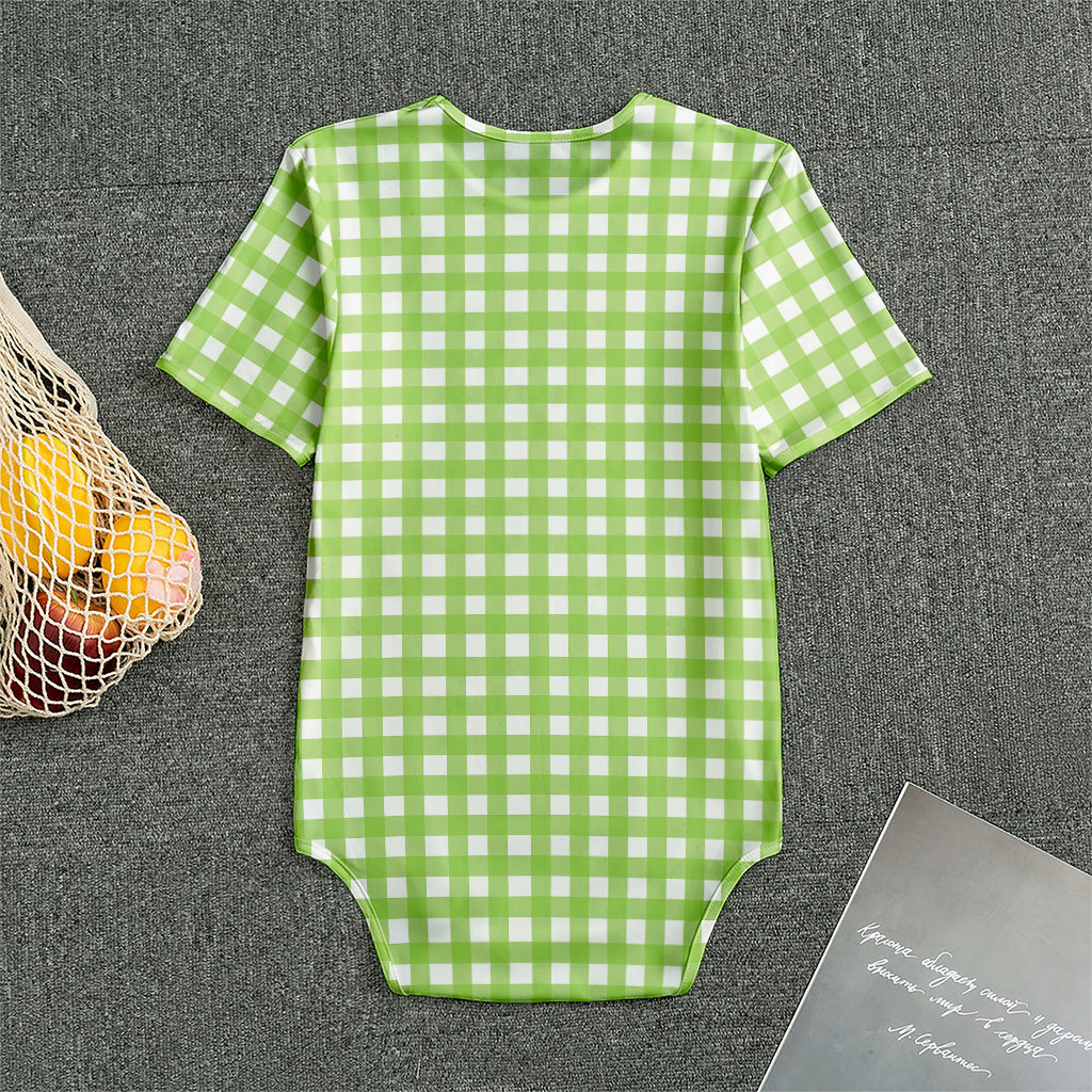 Green And White Check Pattern Print Men's Bodysuit