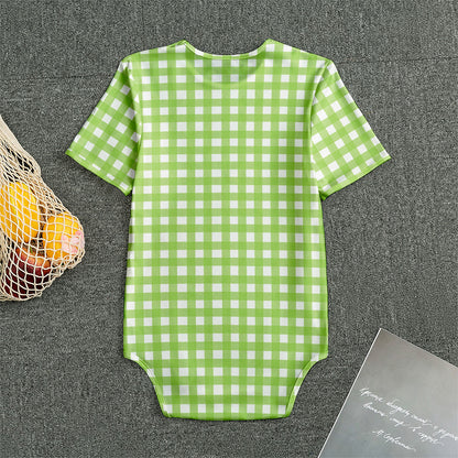 Green And White Check Pattern Print Men's Bodysuit