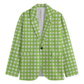 Green And White Check Pattern Print Men's Cotton Blazer