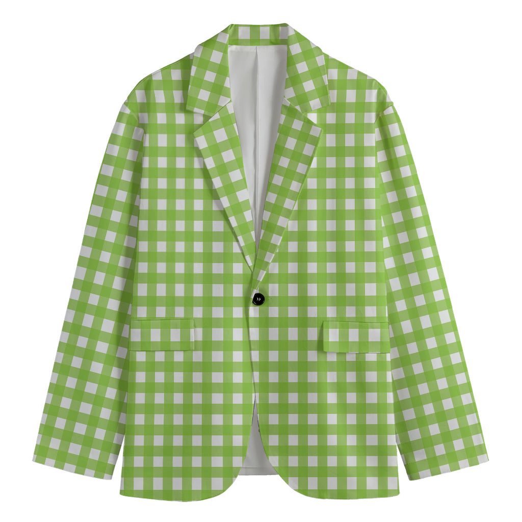 Green And White Check Pattern Print Men's Cotton Blazer
