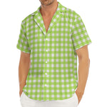 Green And White Check Pattern Print Men's Deep V-Neck Shirt
