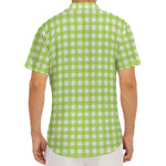 Green And White Check Pattern Print Men's Deep V-Neck Shirt