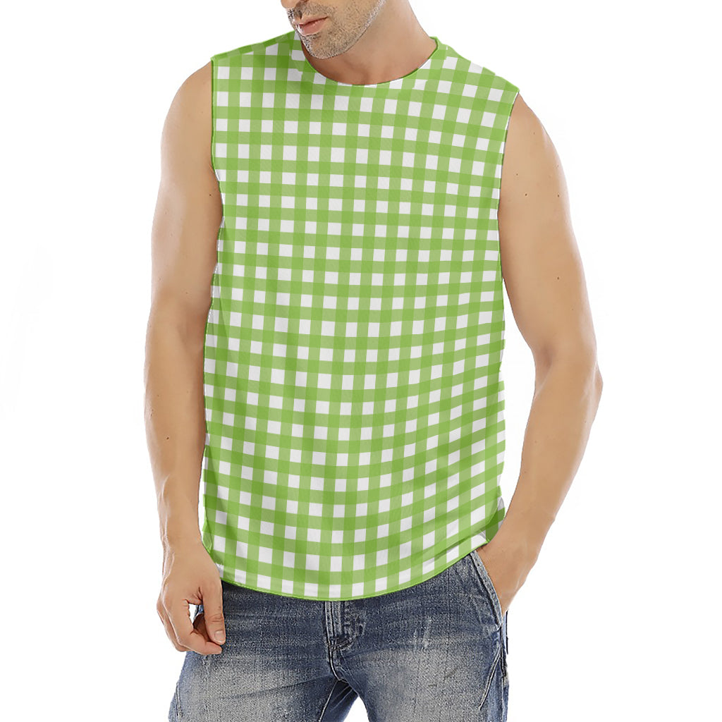 Green And White Check Pattern Print Men's Fitness Tank Top