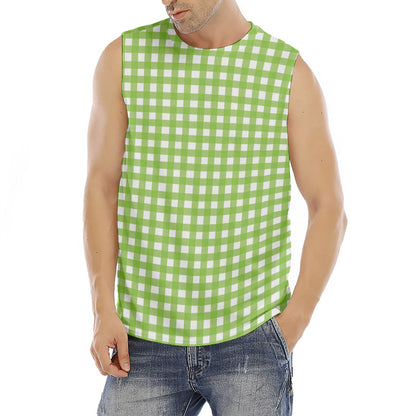 Green And White Check Pattern Print Men's Fitness Tank Top
