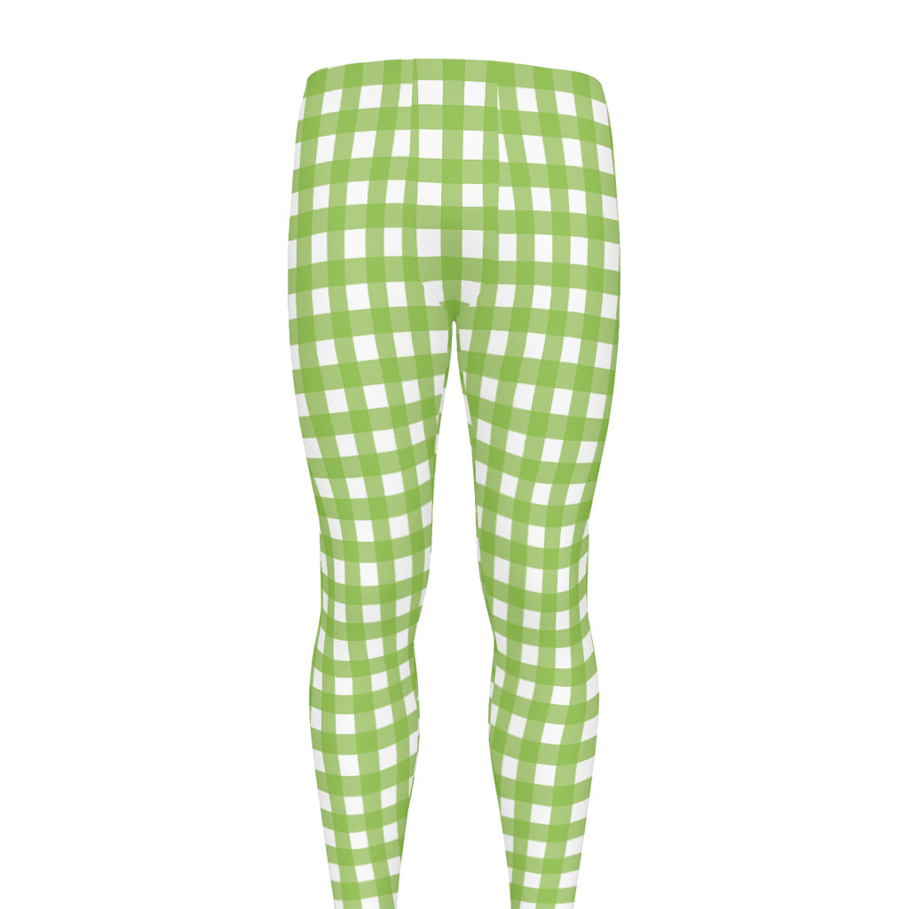 Green And White Check Pattern Print Men's leggings