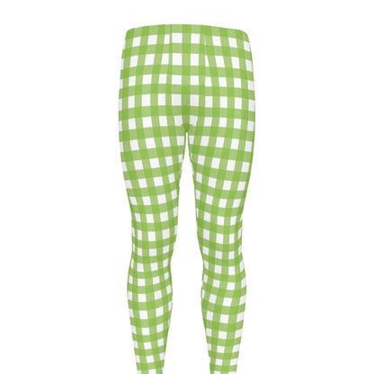 Green And White Check Pattern Print Men's leggings