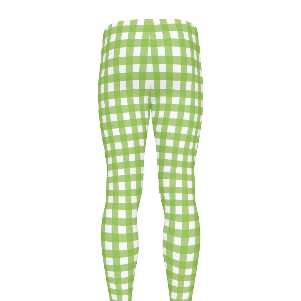 Green And White Check Pattern Print Men's leggings