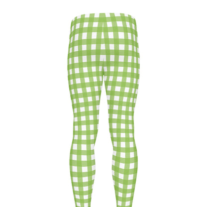 Green And White Check Pattern Print Men's leggings