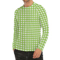 Green And White Check Pattern Print Men's Long Sleeve Rash Guard