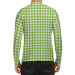 Green And White Check Pattern Print Men's Long Sleeve Rash Guard