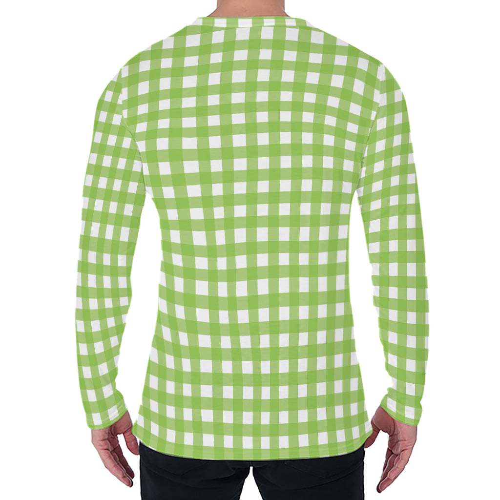 Green And White Check Pattern Print Men's Long Sleeve T-Shirt