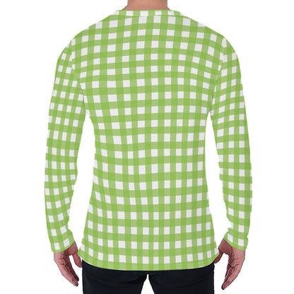 Green And White Check Pattern Print Men's Long Sleeve T-Shirt