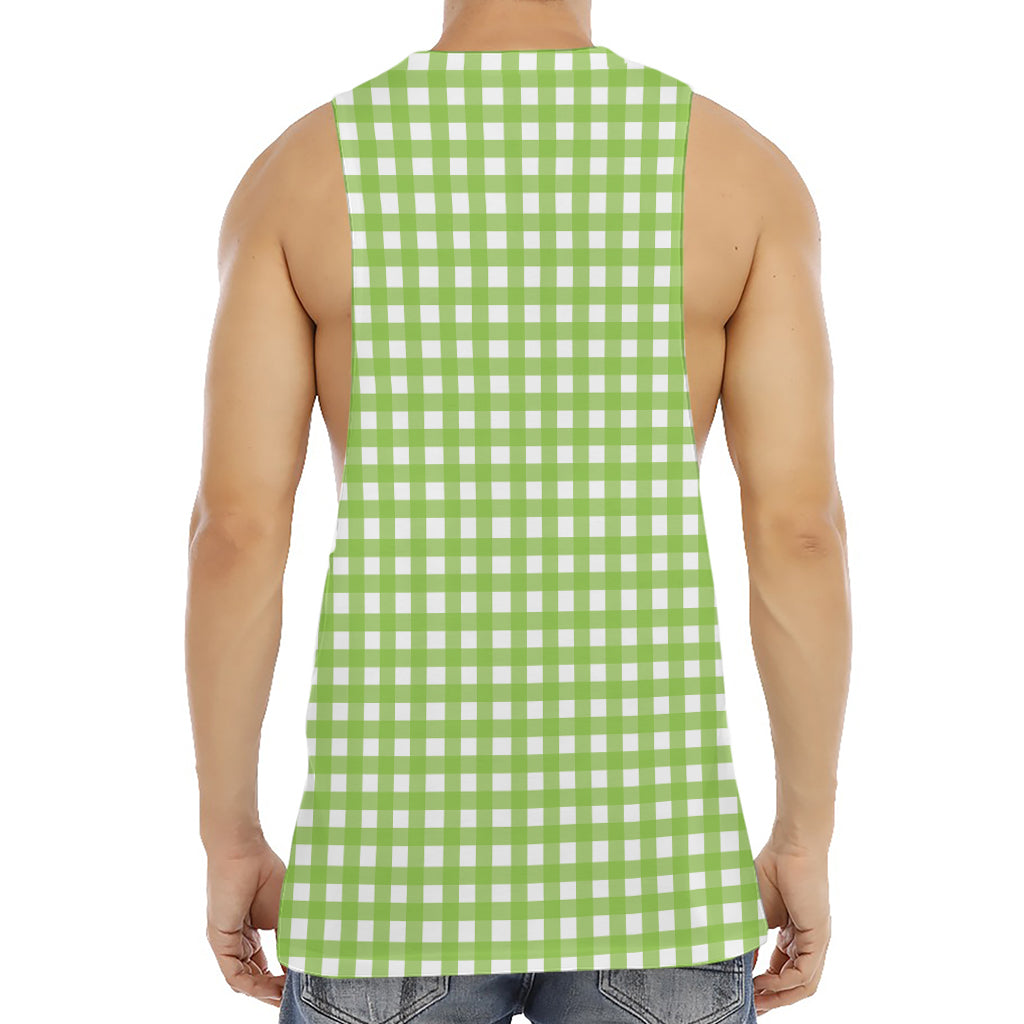 Green And White Check Pattern Print Men's Muscle Tank Top