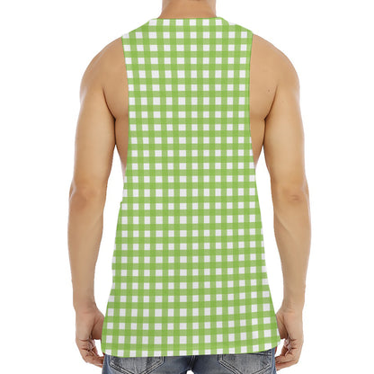 Green And White Check Pattern Print Men's Muscle Tank Top
