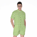 Green And White Check Pattern Print Men's Rompers