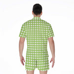 Green And White Check Pattern Print Men's Rompers