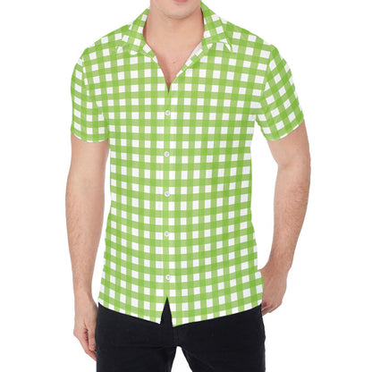 Green And White Check Pattern Print Men's Shirt