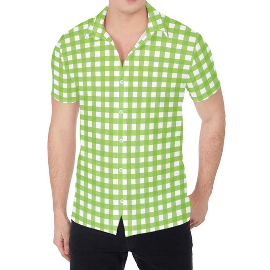 Green And White Check Pattern Print Men's Shirt