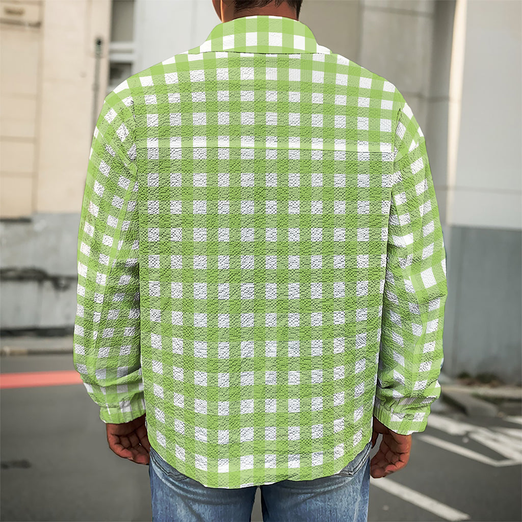 Green And White Check Pattern Print Men's Shirt Jacket