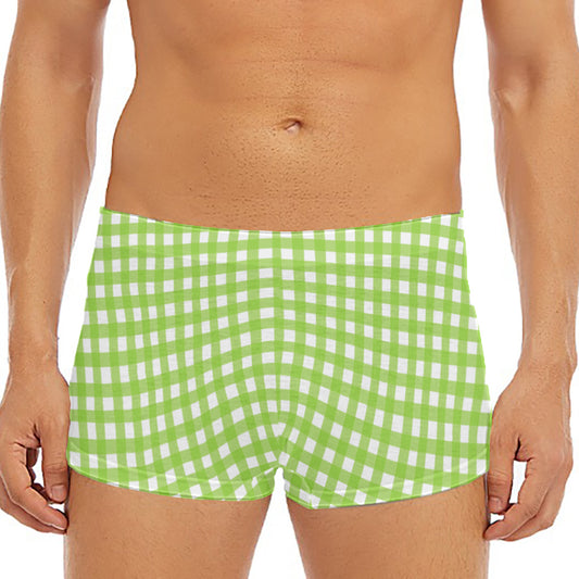 Green And White Check Pattern Print Men's Short Boxer Briefs