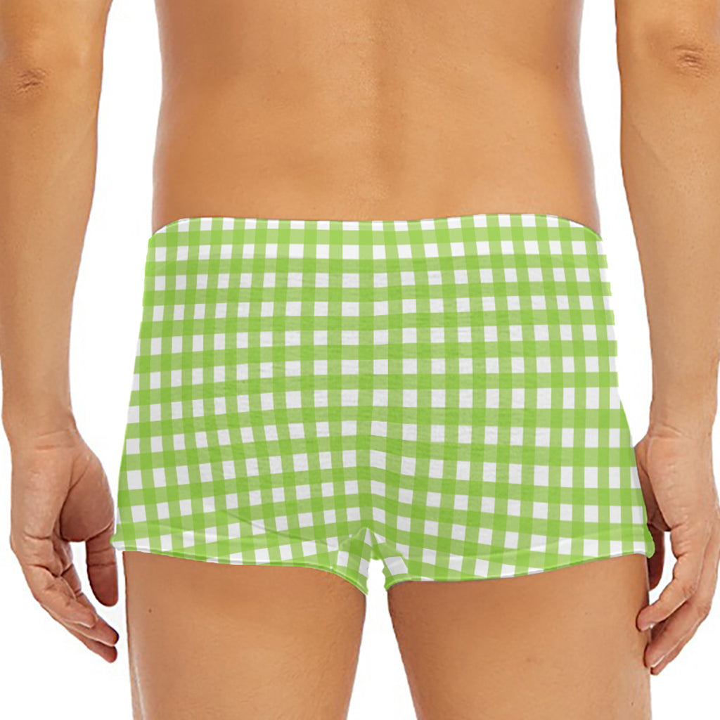 Green And White Check Pattern Print Men's Short Boxer Briefs