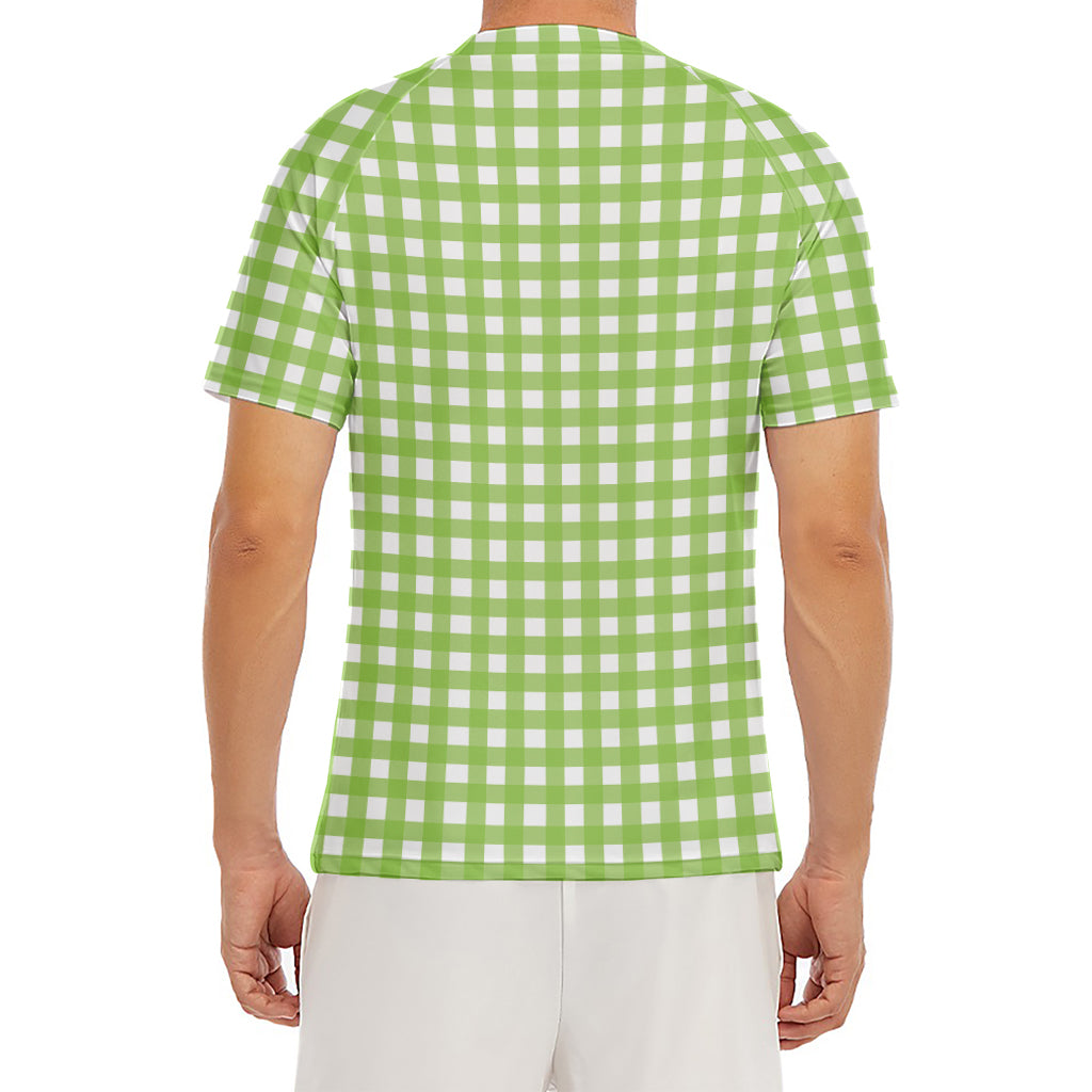 Green And White Check Pattern Print Men's Short Sleeve Rash Guard