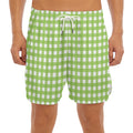 Green And White Check Pattern Print Men's Split Running Shorts