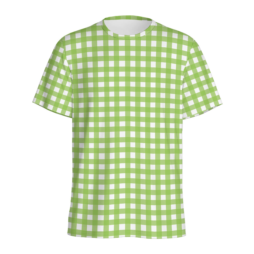 Green And White Check Pattern Print Men's Sports T-Shirt
