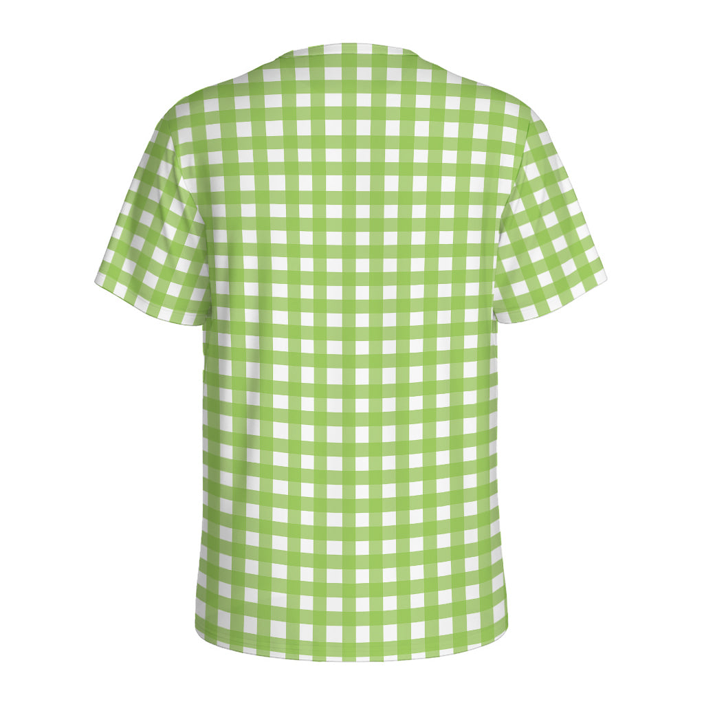 Green And White Check Pattern Print Men's Sports T-Shirt