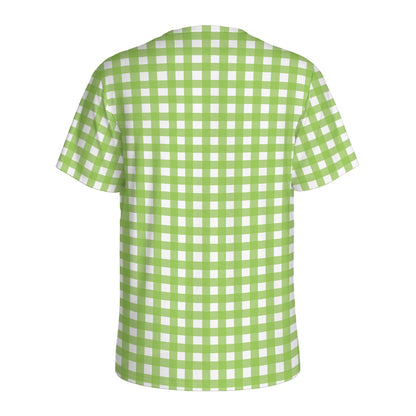 Green And White Check Pattern Print Men's Sports T-Shirt