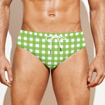 Green And White Check Pattern Print Men's Swim Briefs