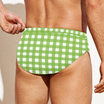 Green And White Check Pattern Print Men's Swim Briefs