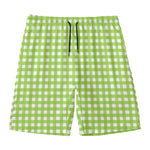 Green And White Check Pattern Print Men's Swim Trunks